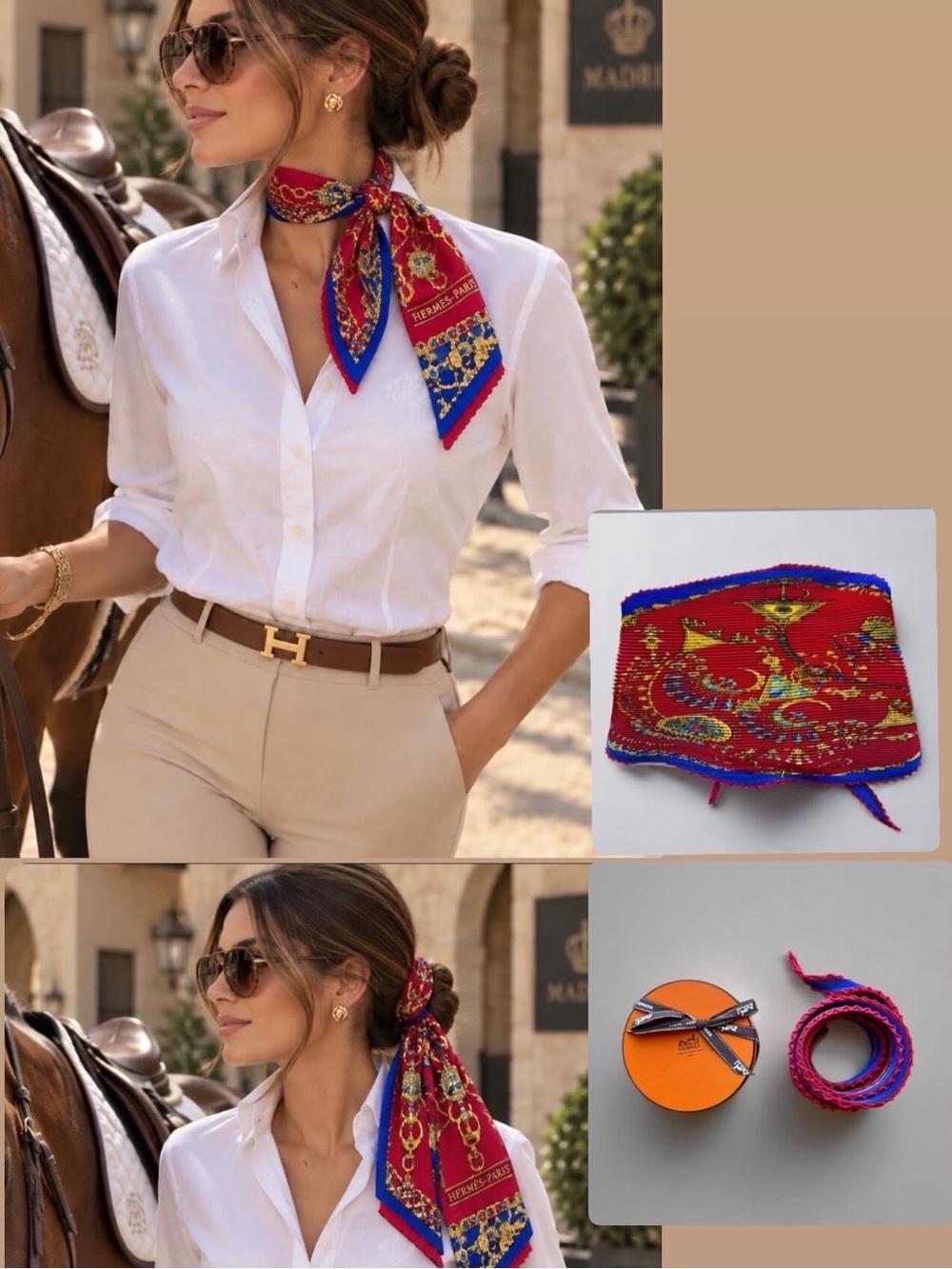 HERMES SILK SCARF CARRE 90 Parures Des Sables Blue Silk Pleats